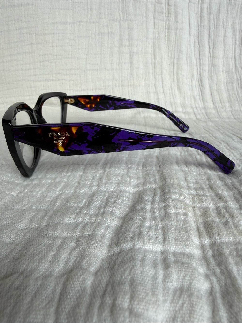 Prada Black Cat-Eye Glasses with Purple Patterned Temples - Picture 4 of 6